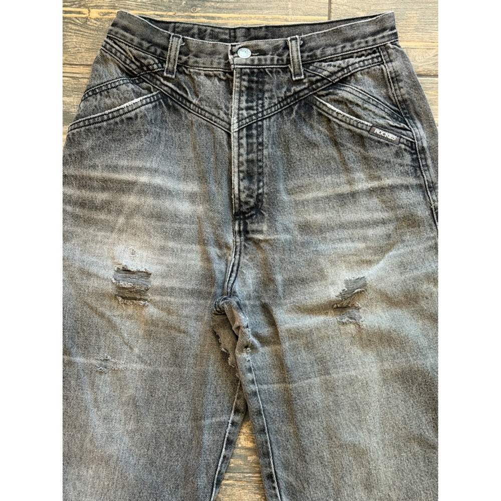 Vintage Rockies High Waist Western Jeans‎ Faded Black Distressed 26x34 Bareback